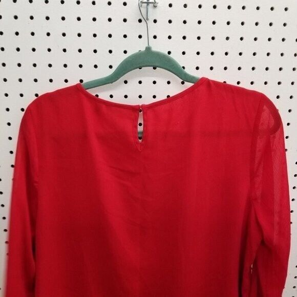 Apt. 9 Womens Sz L Red Solid Long Sleeve Blouse - Picture 5 of 8